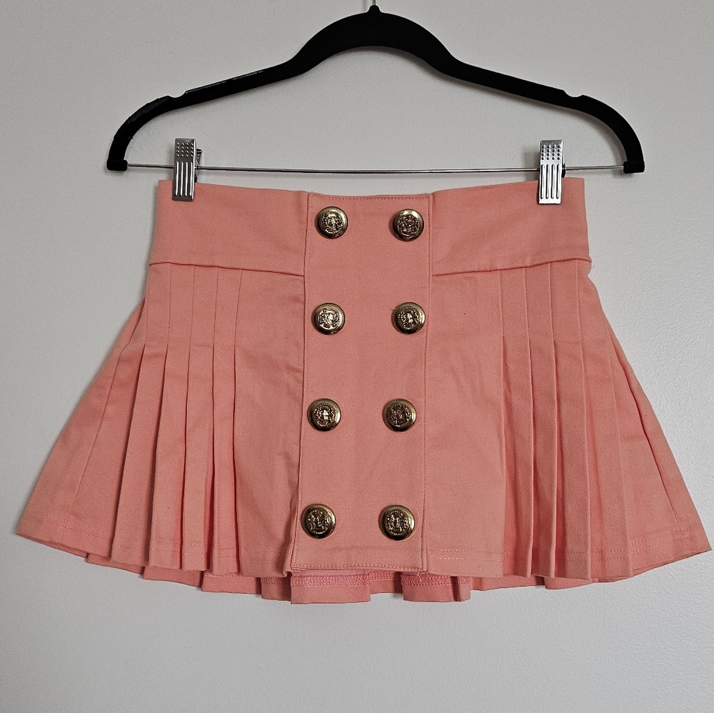 D.i.a Gyaru Coral Pleated Mini Skirt with Gold Sailor Style Buttons - Picture 1 of 7
